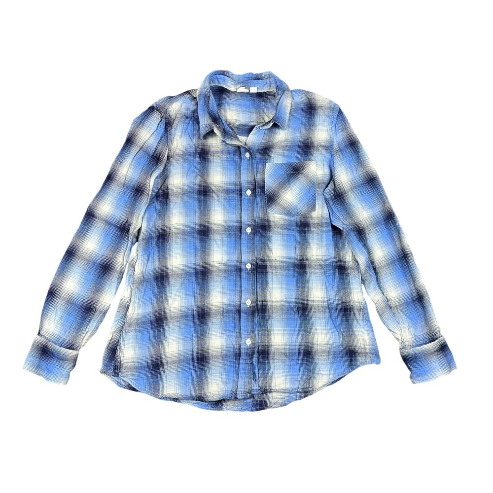 Gap Womens Blue Plaid Flannel Button Up Shirt Long Sleeve Tartan Size L
